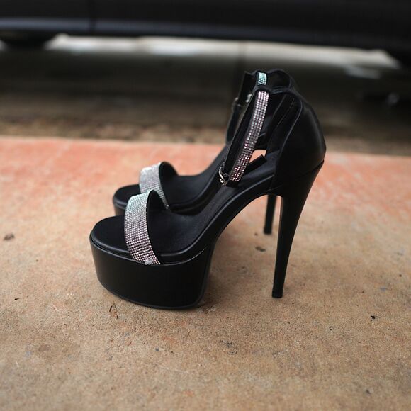 Sparkly Rhinestone Platform Heels Size 7 Open Toe Stiletto Pleaser Sandals - Picture 3 of 11